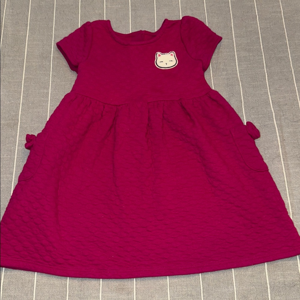 Gymboree girls Adorable quilted fuchsia Dress w/ Cat Patch left chest, sz 4T, LN